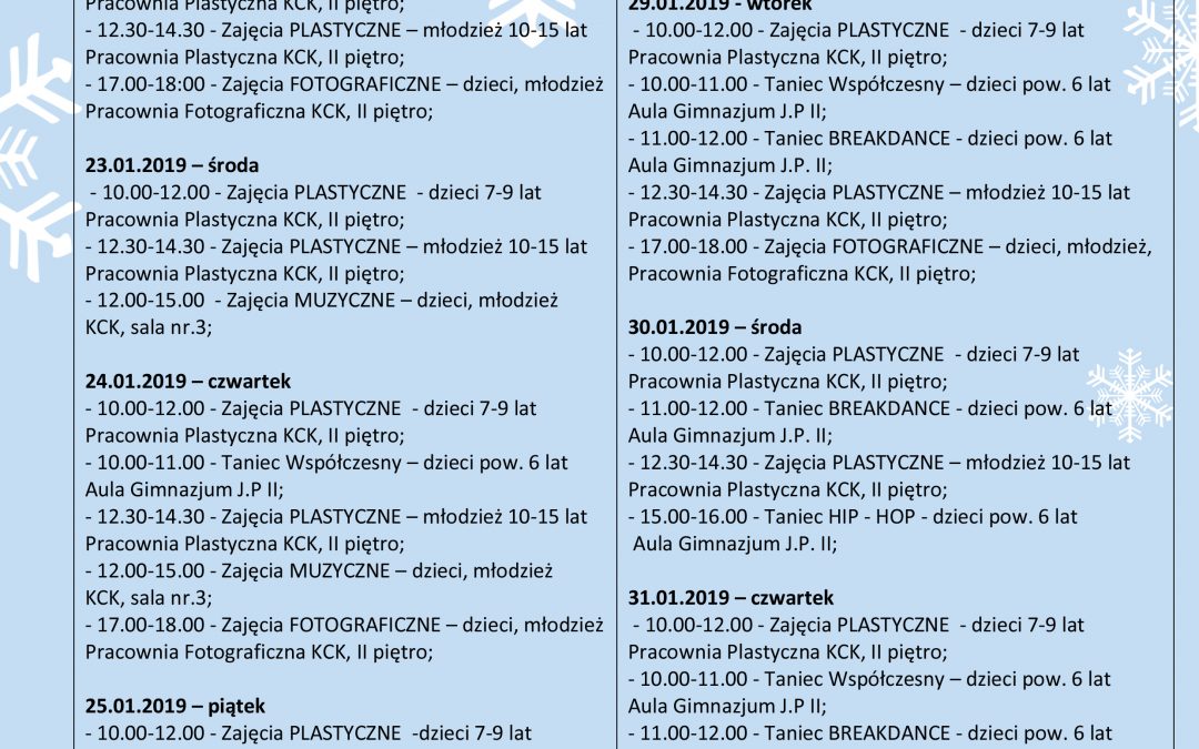 Ferie Zimowe w Kętrzyńskim Centrum Kultury